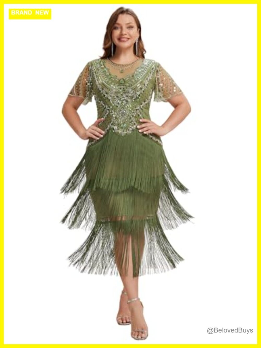 1920s Sequin Beaded Midi Dress Plus Size Fringe